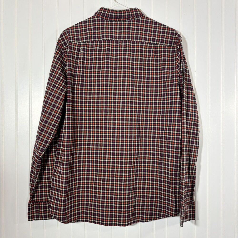 Goodfellow Plaid Poplin Button Up Shirt Mens Large Slim Red Blue Business Casual - Picture 2 of 11